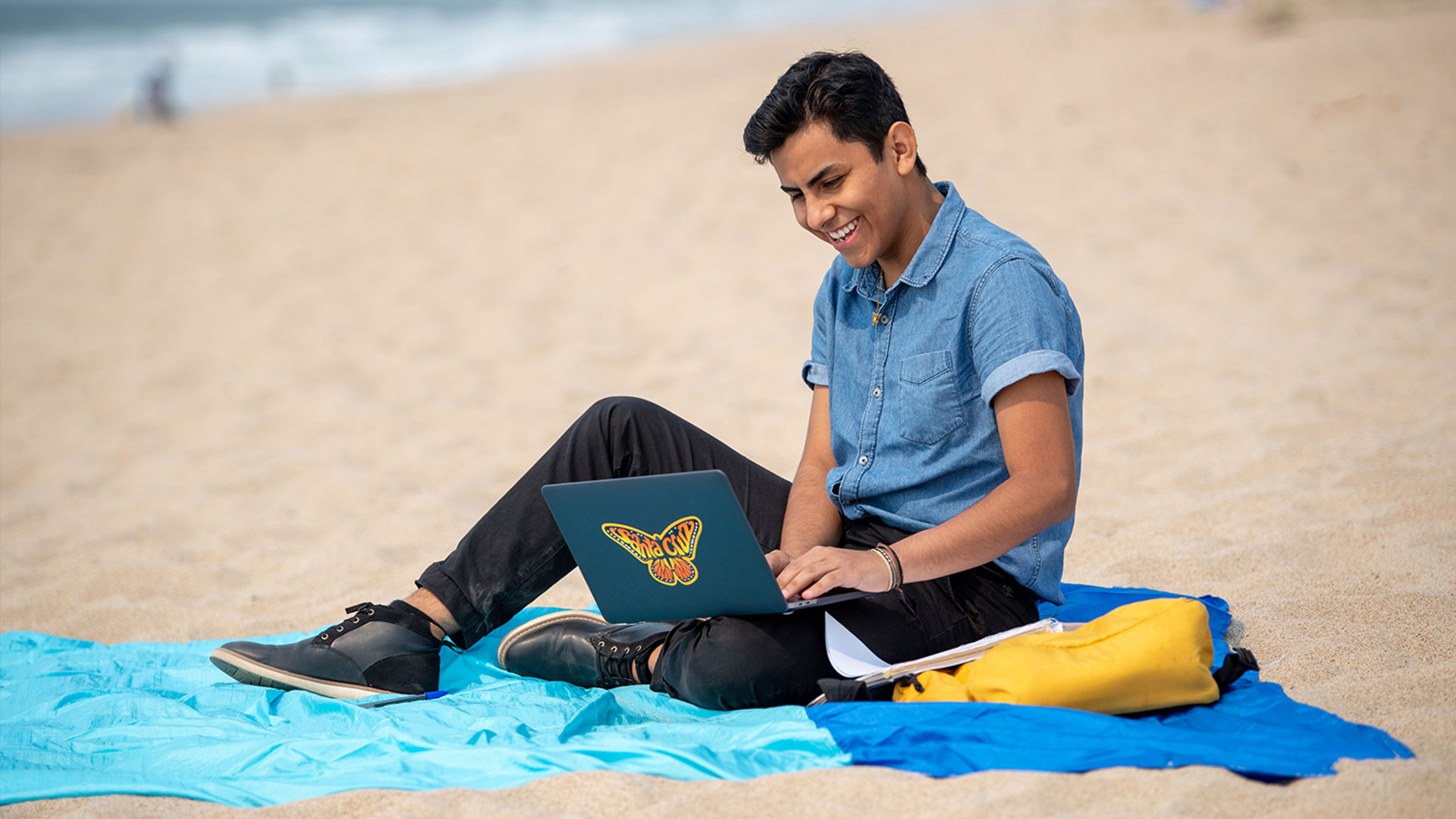 A CSUMB student at the beach