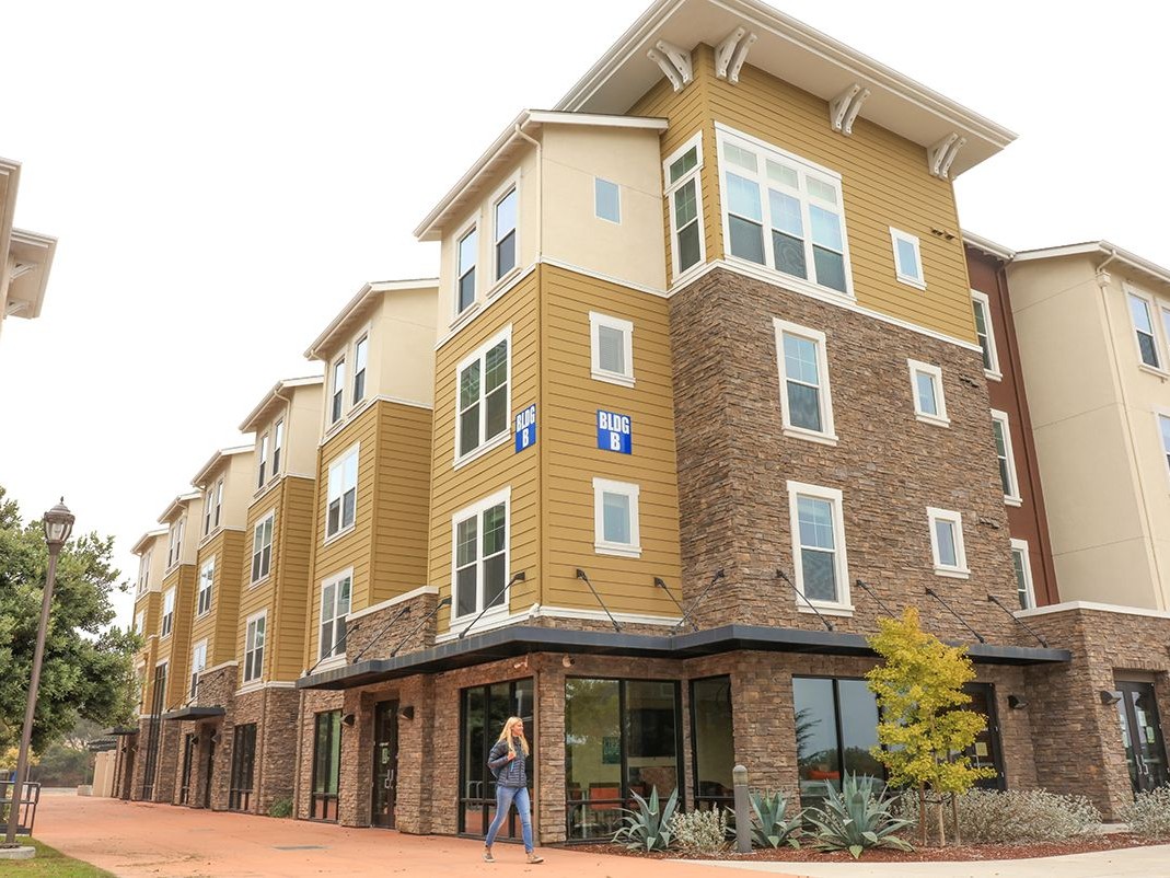 Orange and brown exterior of the Promontory buildings