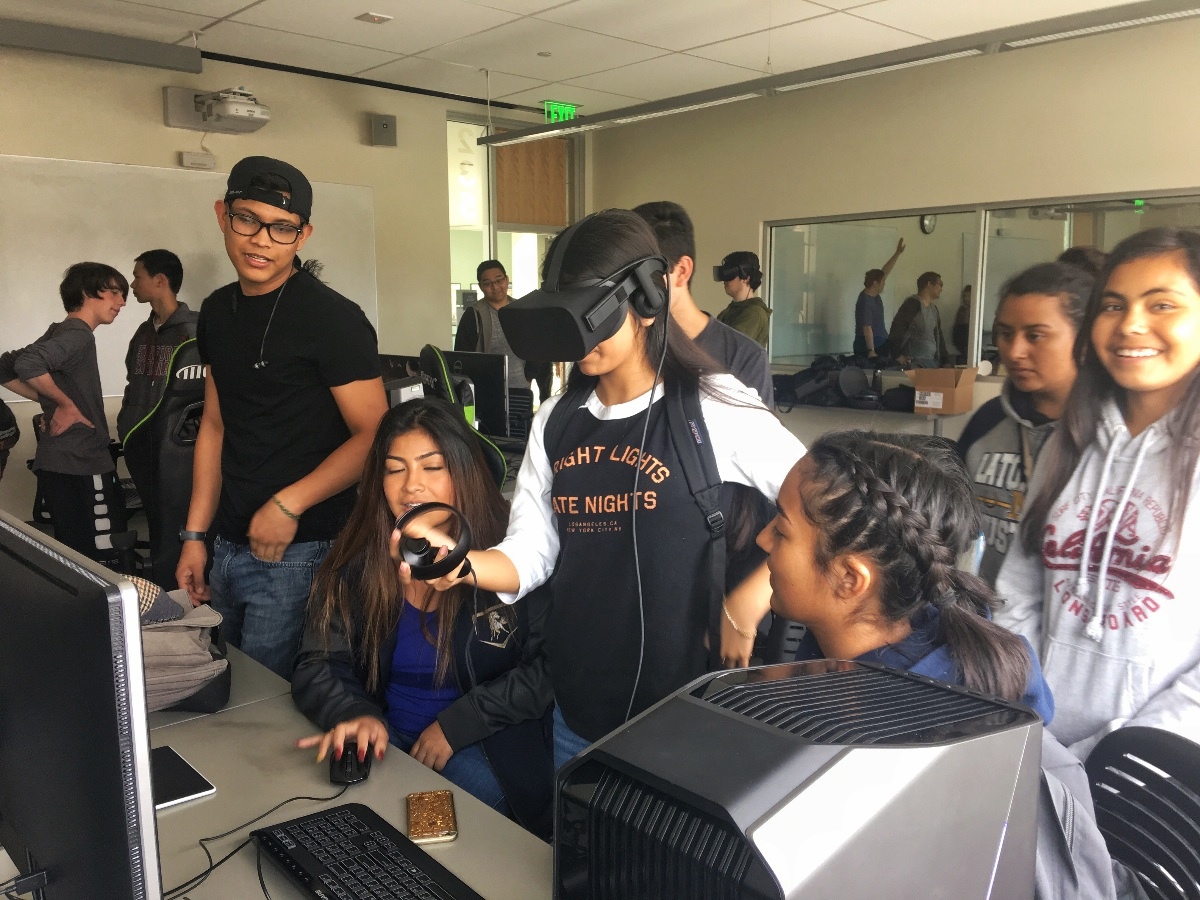 Students from the Central Valley Upward Bound Program explore CSUMB's VR lab Monday, June 12