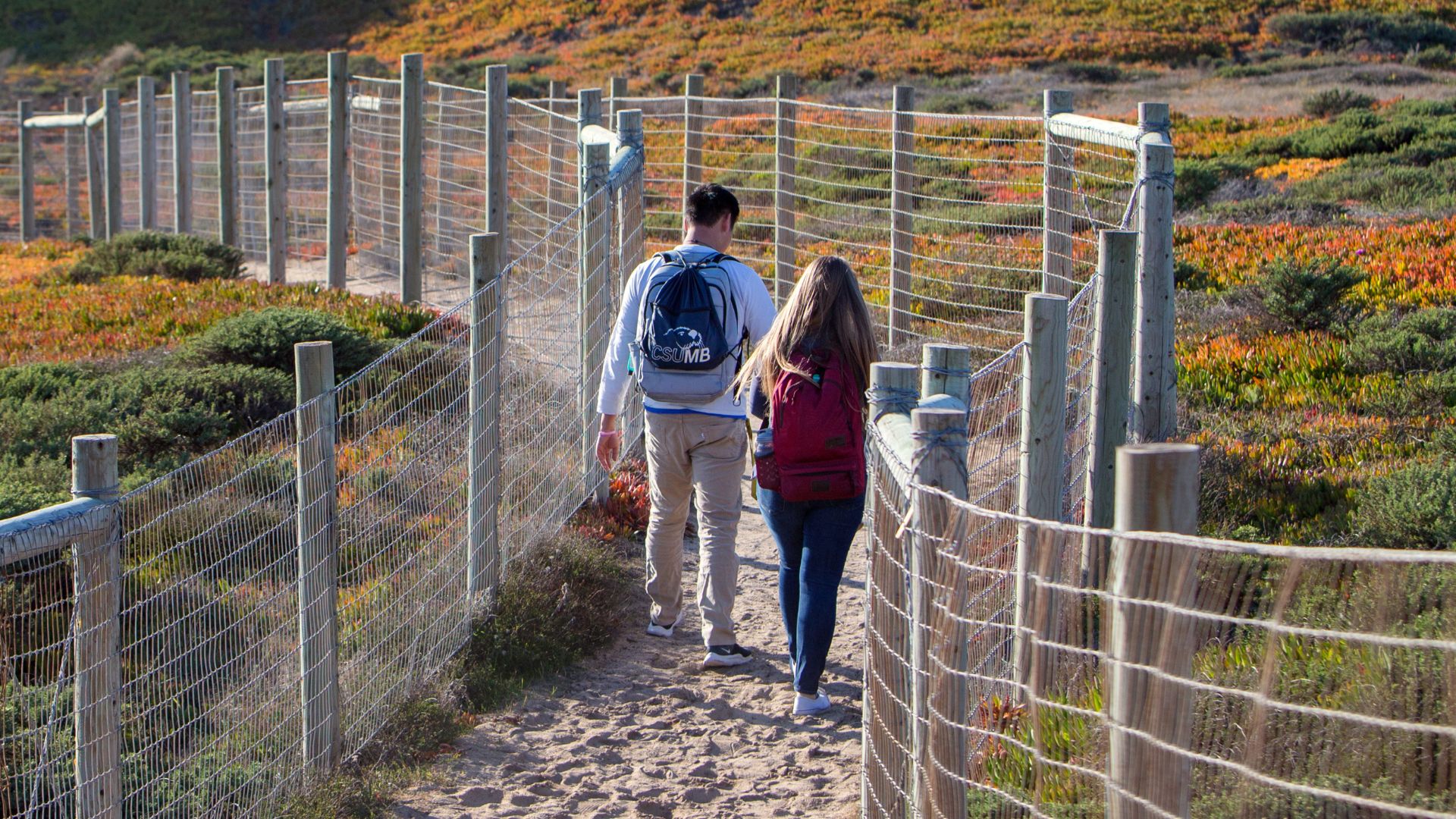 Two students walking to the beach