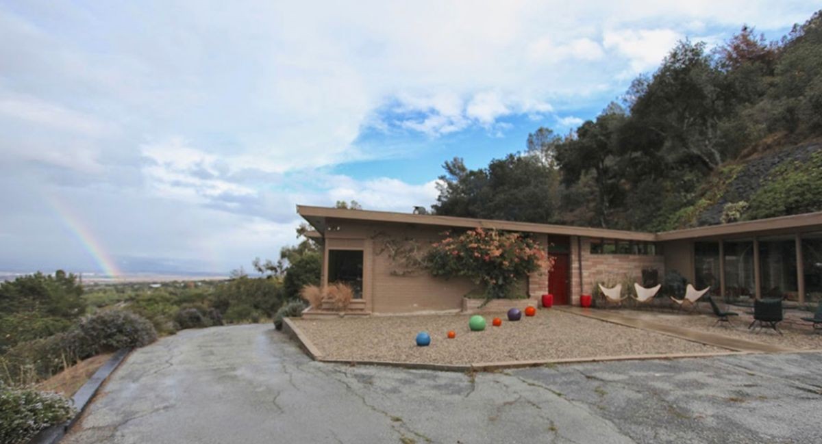 Chip and Kevin's hillside house overlooking Salinas Valley. The barbecue room is on the right, the living room on the left.