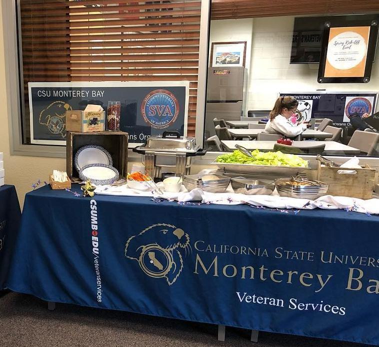 Table set for Veterans Lunch outside the Veterans Resource Center Main Window 