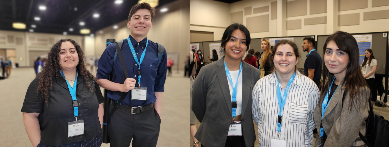 Students standing in a confernece room at a conference.