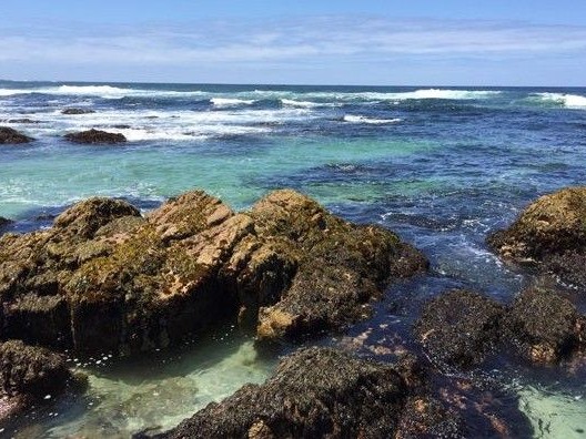 A rocky coastline on a sunny day