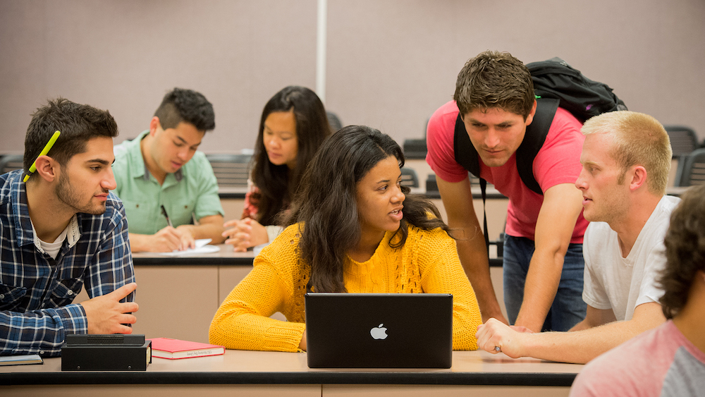 Students collaborating together in a classroom