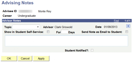 Advising Notes Screenshot