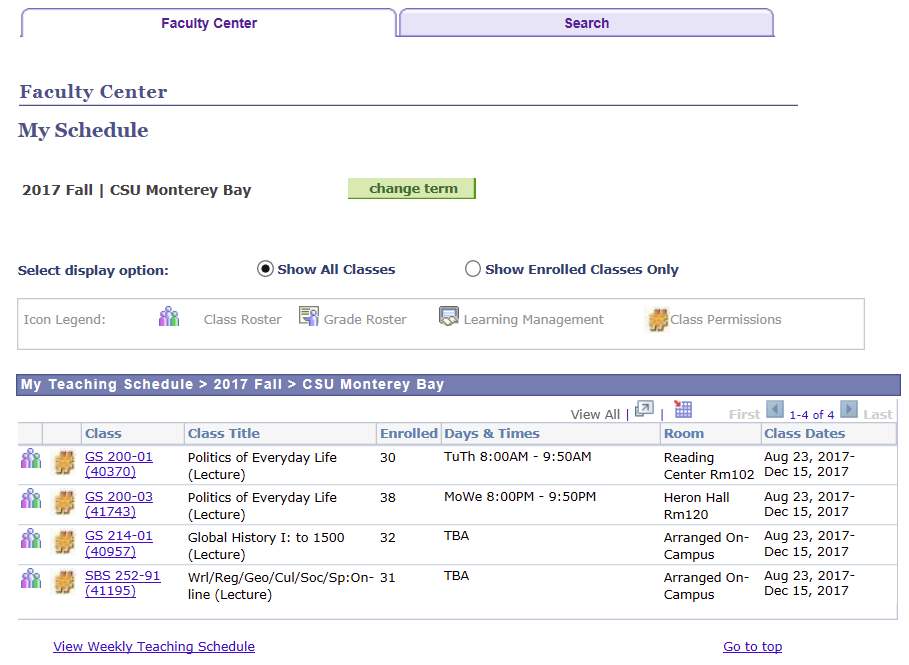 Faculty center screenshot