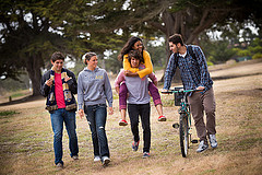 Five Students Walking Outdoors