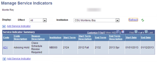 Manage service indicator