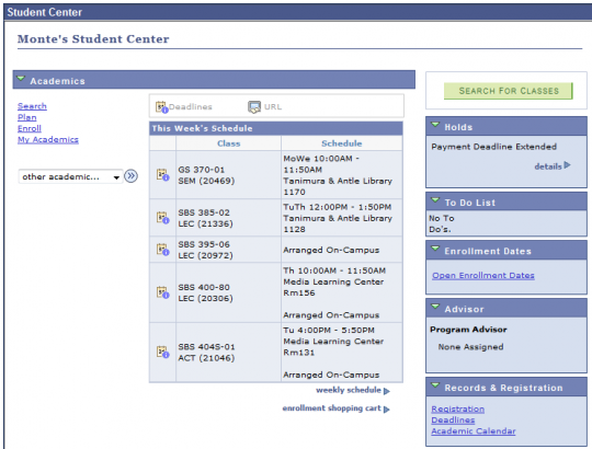 Step 1 Student Center