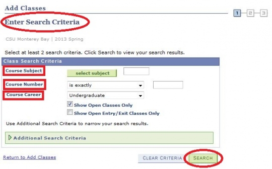 Step 3 Class Search Criteria