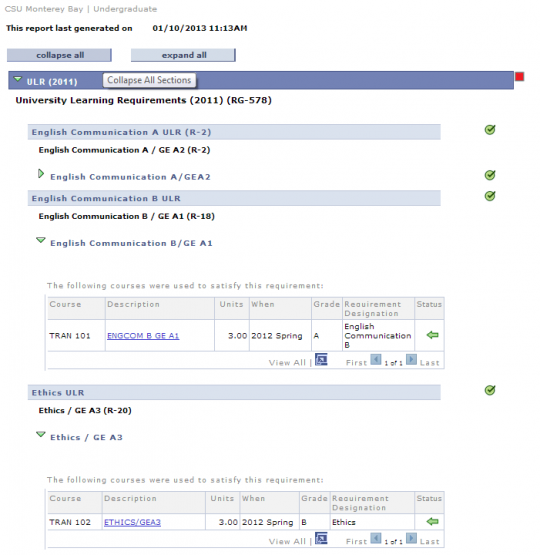 University Learning Requirements