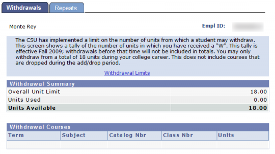 Withdrawals tab