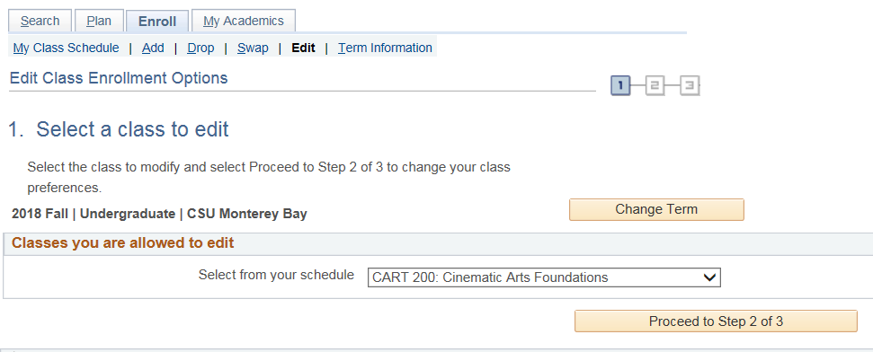 Shows edit classes page