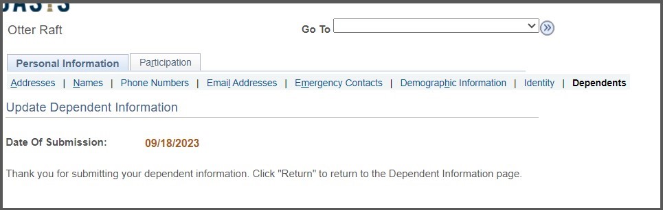 Image of OASIS submit confirmation for dependent certification