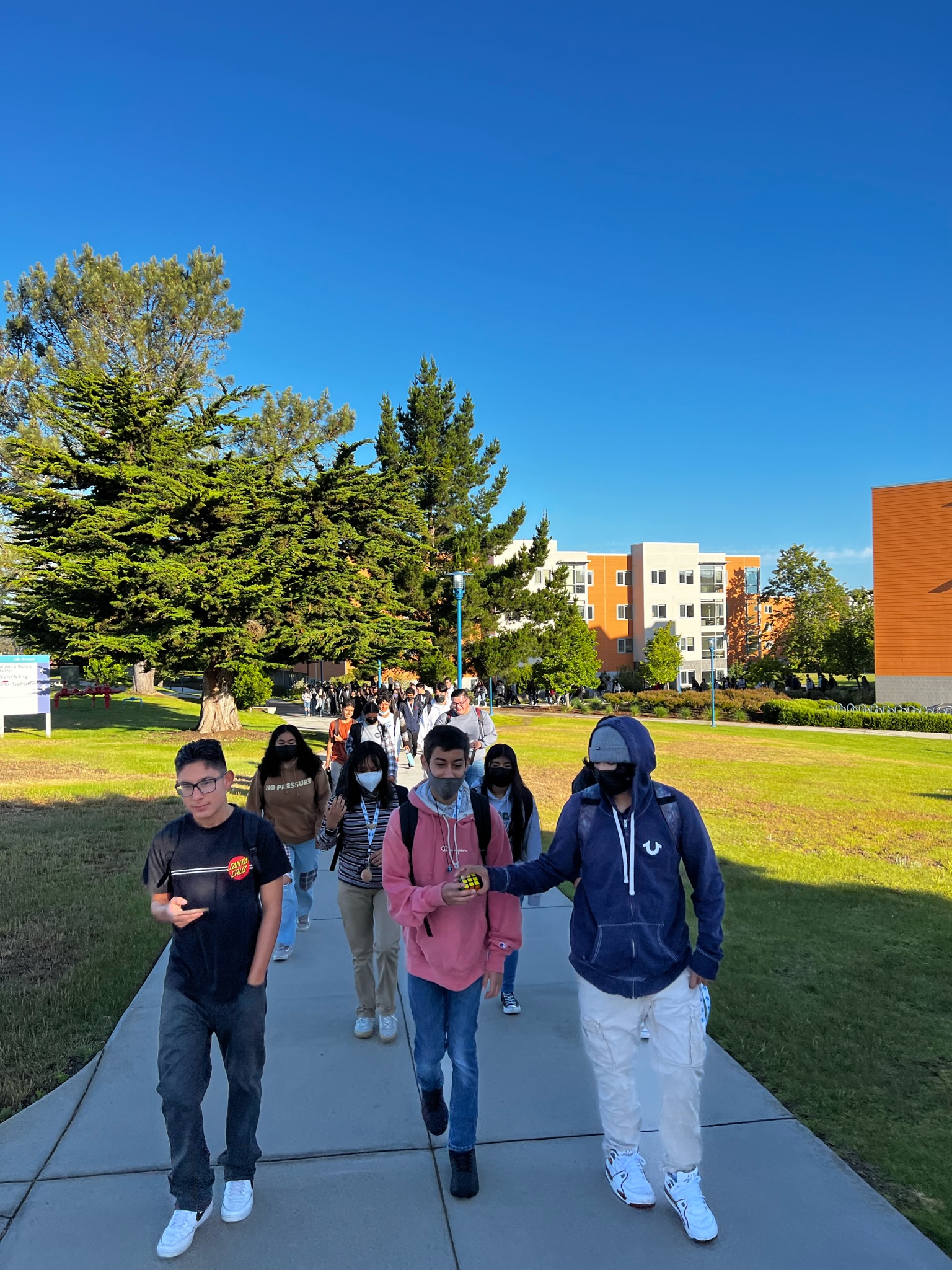 Upward Bound students on campus.