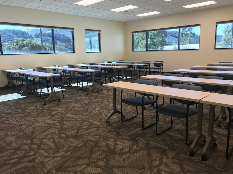 Classroom with tables and chairs