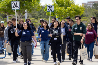 Orientation leaders guiding a group