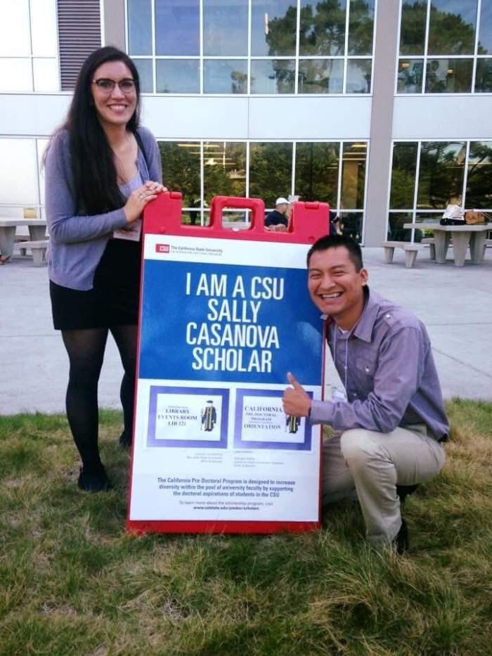 two awardees pose for a picture  at SF State Pre Doc Orientation.