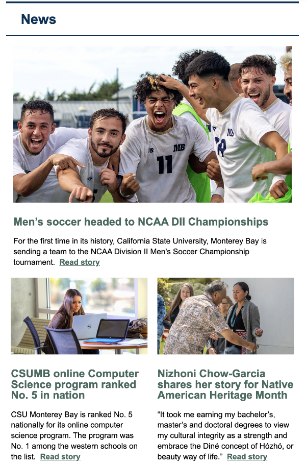 Screenshot of the news section of Inside CSUMB