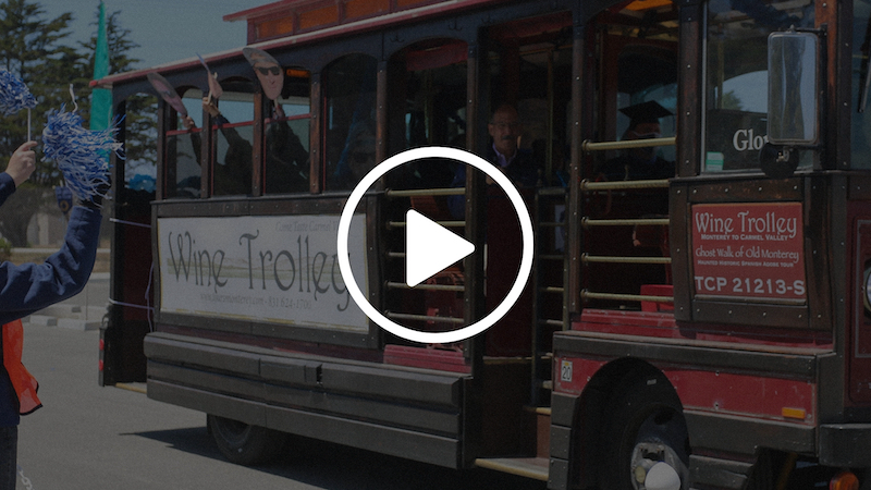 Photo: A wine trolley with a play button superimposed on it