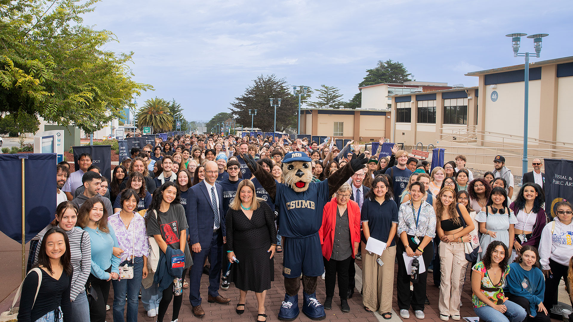 First-year students gather after Convocation outside the World Theater.